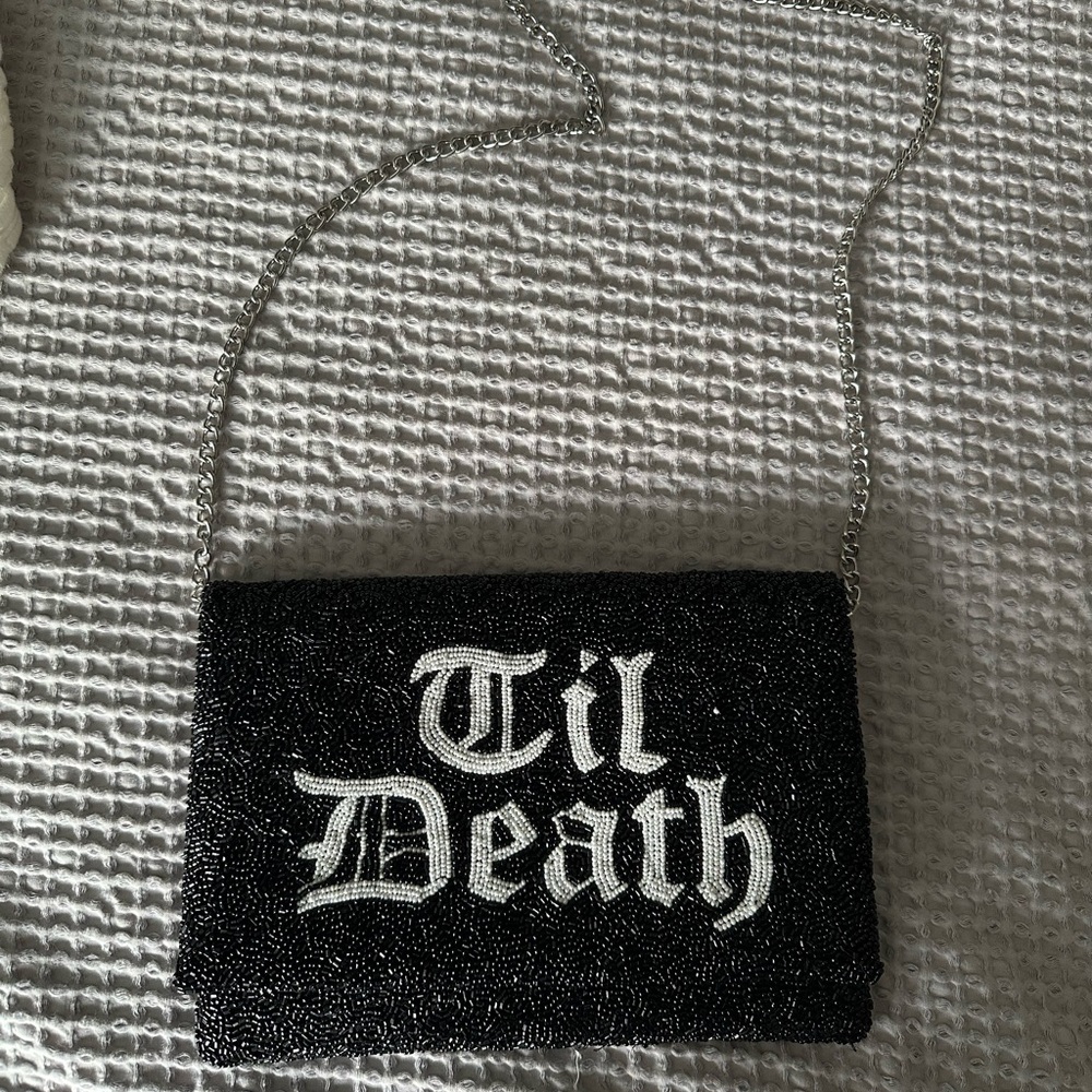 Trendy Boutique Black and Silver Beaded Bag
